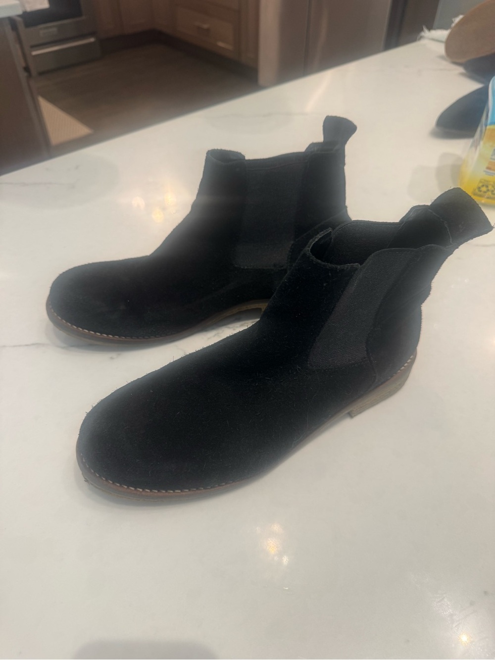 Bos. & Co. Black Suede Ankle Boot with Leather Logo Patch